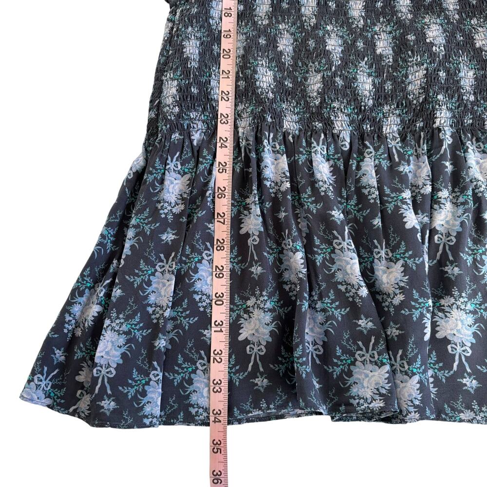 LoveShackFancy Brickell Blue Gathered Floral Print Crepe Mini Dress Size Large - Picture 9 of 13